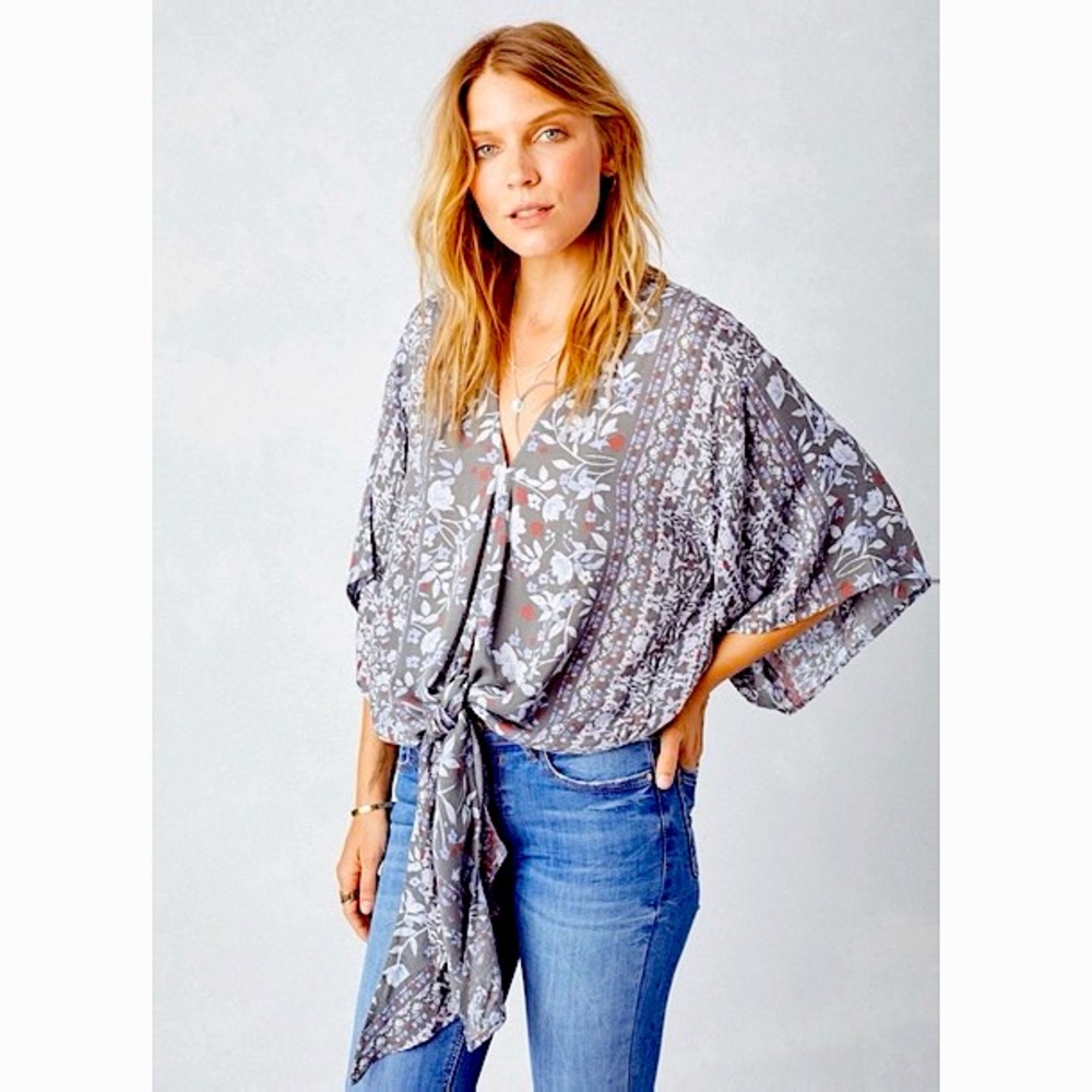 Love Stitch Kimono Tie Blouse